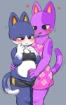  &lt;3 animal_crossing anthro balls blush bob_(animal_crossing) bottomwear clothed clothing crop_top crossdressing domestic_cat duo erection felid feline felis genitals handjob hi_res male male/male mammal nintendo penile penis pururing rover_(animal_crossing) sex shirt shorts topwear video_games 