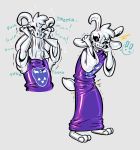  ! 2020 3_toes absurd_res anthro asriel_dreemurr asriel_dreemurr_(god_form) banderi black_sclera boss_monster bovid bulge caprine clothed clothing costume delta_rune_(emblem) digital_drawing_(artwork) digital_media_(artwork) english_text glistening goat hi_res horn long_ears male mammal markings multiple_images onomatopoeia painted-on_face painted-on_mouth rubber simple_background solo sound_effects symbol text toes transformation undertale video_games white_body 
