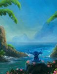  absurd_res alien ambiguous_gender beach blue_body blue_fur blue_markings day disney experiment_(lilo_and_stitch) fur grass hi_res lilo_and_stitch looking_up markings mountain notched_ear plant rainbowphilosopher rock seaside semi-anthro sky small_tail solo stitch_(lilo_and_stitch) tree water 