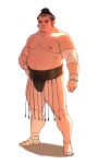  1boy bandages bara bare_pecs barefoot belly belt black_belt black_hair bulge facial_hair full_body hair_bun hand_on_hip looking_at_viewer lovesheng1314 male_focus muscle navel nipples original pectorals plump short_hair sideburns solo stubble sumo thick_thighs thighs tied_hair 