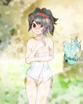  accidental_exposure embarrassed momohime oboro_muramasa onsen towel towel_slip 