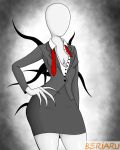  2020 4:5 abstract_background beriaru black_tentacles breasts clothing creepypasta digital_media_(artwork) eyeless faceless female formal_wear hand_on_hip hi_res humanoid looking_at_viewer medium_breasts monster_girl_(genre) mouthless necktie portrait red_necktie shaded simple_background slenderman slim small_waist solo standing suit tentacles wide_hips 