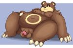  2020 anthro balls belly brown_body brown_fur flaccid fur genitals hi_res humanoid_genitalia humanoid_penis kemono kusosensei male moobs navel nintendo nipples overweight overweight_anthro overweight_male penis plantigrade pok&eacute;mon pok&eacute;mon_(species) simple_background solo ursaring video_games 