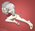  barefoot bottomless butt clothed clothing disney eda_(the_owl_house) feet female genitals hi_res humanoid humanoid_pointy_ears mrchasecomix not_furry pussy soles solo the_owl_house toes 
