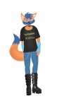  9:16 alpha_channel anthro arm_warmers armwear boots bottomwear canid canine choker clothed clothing collar denim denim_clothing dipstick_tail footwear fox fully_clothed geoffrey_j_foxxo girly hi_res iron_maiden_(band) jeans jewelry male mammal multicolored_tail necklace pants sakurakoto solo wallet_chain 