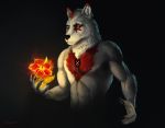  2019 absurd_res anthro athletic blossoms canid canine canis digital_media_(artwork) dimonis fire fur hi_res magic_user male mammal muscular nude runes shaman signature solo tattoo tribal_spellcaster watermark wolf 