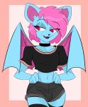  absurd_res anthro blue_body chiropteran digital_media_(artwork) girly hair hi_res male mammal pink_hair red_eyes solo terry_(character) 