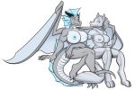  alpha_channel anthro big_breasts breasts canid canine canis dragon duo eye_contact female horn hug huge_breasts looking_at_another mammal membrane_(anatomy) membranous_wings nimbus_(lateinshowing) nipples nude riddleaugust scalie silverfang_the_steel_wolf simple_background transparent_background wings wolf 