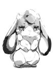  2020 absurd_res big_breasts breast_squeeze breasts chibi dewlap_(anatomy) digital_media_(artwork) female floppy_ears fur greyscale hi_res kemono lagomorph leporid long_ears looking_at_viewer lop_ears mammal monochrome nipples nude pooding rabbit semi-anthro sofu_(pyritie) solo squish swirl thick_thighs 