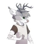  2018 4_fingers anthro cervid digital_media_(artwork) fingers fur green_eyes grey_body grey_fur grey_hair hair hi_res male mammal reysi solo 