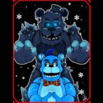  1:1 2020 animatronic anthro black_background black_bars black_eyebrows black_ice_frostbear black_nose blue_ears blue_eyes blue_nose bow_tie clothing duo eyebrows five_nights_at_freddy&#039;s five_nights_at_freddy&#039;s_ar freddy_frostbear frozen glowing glowing_eyes grizzlyboi75 half-closed_eyes hat headgear headwear ice icicle looking_at_viewer machine male mammal narrowed_eyes open_mouth pillarbox robot round_ears simple_background size_difference smile snow snowflake spikes standing teeth top_hat ursid video_games 