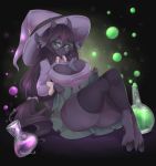  2020 anthro bottomwear bovid breasts bunnywhiskerz butt caprine chemical chest_tuft clothing female goat green_eyes hat headgear headwear hi_res hooves horn legwear magic_user mammal simple_background skirt smile solo stockings tuft witch witch_hat 