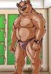  2020 anthro belly brown_body brown_fur bulge clothing fur humanoid_hands inside kemono male mammal navel nipples poisonkinoko slightly_chubby solo underwear ursid 