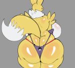  absurd_res anthro back_boob big_breasts big_butt breasts butt canid canine clothing digimon digimon_(species) dipstick_tail female fur hi_res mammal mostly_nude multicolored_body multicolored_fur multicolored_tail redmoon83 renamon solo thong underwear white_body white_fur yellow_body yellow_fur 