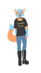  9:16 anthro boots bottomwear canid canine choker clothed clothing collar denim denim_clothing dipstick_tail footwear fox fully_clothed geoffrey_j_foxxo girly hi_res iron_maiden_(band) jeans jewelry male mammal multicolored_tail necklace pants sakurakoto solo wallet_chain warmers 