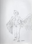  anthro avian beak bottomwear claws clothed clothing european_mythology feathered_wings feathers girly greek_mythology harpy lanwin male monochrome mythological_avian mythology pants signature simple_background solo standing surprised_face tail_feathers talons tight_clothing toe_claws topless topless_male traditional_media_(artwork) wide_hips winged_arms wings 