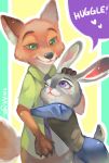  2016 anthro bottomwear canid canine clivef clothed clothing comic disney duo fox fully_clothed fur hi_res judy_hopps lagomorph leporid mammal necktie nick_wilde pants rabbit red_fox shirt topwear zootopia 