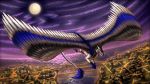  16:9 bridge city detailed_background dragon feathers feral flying fur lights male moon night sea shadarrius sky solo water widescreen 