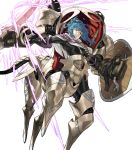  1girl armor bangs black_bodysuit blue_hair bodysuit cape earrings exoskeleton fire_emblem fire_emblem_heroes full_body gloves glowing glowing_weapon highres jewelry kozaki_yuusuke long_hair looking_away official_art parted_lips reginn_(fire_emblem) shield shiny shiny_hair skin_tight solo sword tied_hair transparent_background weapon yellow_eyes 