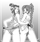  ass avatar:_the_last_airbender avatar_(series) azula back black_hair breasts brown_eyes brown_hair greyscale long_hair medium_breasts monochrome multiple_girls nickelodeon non-web_source ponytail swimsuit ty_lee 