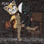  aggressive_retsuko ailurid amputation anthro arms_tied barefoot black_body black_fur blood bodily_fluids bound brown_body brown_fur camera chair crying cutting dismemberment duo e254e female female/female fur furniture gore hi_res mammal marker mephitid nipples nude pawpads red_panda retsuko sanrio saw skunk snuff suffering tears tools torture vhs_filter video_camera white_body white_fur yellow_body yellow_fur 