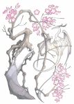  artist_name branch cherry_blossoms drachenmagier dragon fantasy flower hatching_(texture) no_humans original pink_flower simple_background tree white_background 