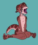  anthro bodily_fluids claws crying digital_media_(artwork) digitigrade female hi_res hurt_expression kobold nude sad scales simple_background slaiart snogo solo tears toes tongue 