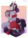  accessory anthro asian_mythology atsui_(atsuii) clothing digital_media_(artwork) dragon east_asian_mythology eastern_dragon female hair hair_accessory hair_ribbon hi_res horn long_hair looking_at_viewer mythology red_eyes ribbons sashunya scalie simple_background sitting solo 