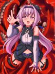  .live 1girl black_legwear blush carro_pino commentary_request detached_sleeves headband highres looking_at_viewer monster navel open_mouth purple_eyes purple_hair shizukanahoshi solo teeth tentacles thighhighs virtual_youtuber 