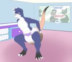  2018 4_toes american_shrew_mole anthro biped black_body black_fur blue_body blue_fur claws clothed clothing crouching detailed_background dialogue diaper digital_drawing_(artwork) digital_media_(artwork) english_text eulipotyphlan feces fur group hair hi_res humor inside male mammal messy_diaper multicolored_body multicolored_fur open_mouth pickyzim pink_nose pooping scat shrew soiling solo_focus text toe_claws toes topless white_body white_fur xchiseaxmargaritax 