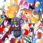  alcohol blackteas blonde_hair bug butterfly champagne dumpling food fruit glasses hanada_hyou insect instrument kirisame_marisa lowres one_eye_closed peach phone piano rd-sounds touhou yin_yang yorigami_jo&#039;on 