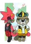  animal_crossing anthro beaver c.j._(animal_crossing) celestial chameleon choker duo eyewear flick_(animal_crossing) goth hand_holding hi_res jewelry lizard male male/male mammal mask necklace nintendo red_body red_scales reptile rodent scales scalie sunglasses video_games 