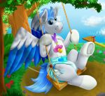  diaper equid equine feral hi_res infantilism lanyard male mammal outside pacifier pegasus smile sneer_(artist) solo swing tree wings wittleskaj zephyrr 