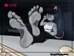  4:3 5_toes anthro black_hair camera_view detectivebubble eyewear feet female foot_focus fur glasses grey_body grey_fur hair humanoid_feet keyboard mammal mouse murid murine rodent solo tatiana_(sorcererlance) toes 