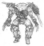  4_fingers absurd_res ambiguous_gender armor bionicle biped blade_arm cannon claws english_text fingers graphite_(artwork) greyscale hi_res humanoid hunched_over lego machine melee_weapon monochrome muscular muscular_ambiguous muscular_humanoid not_furry open_mouth pencil_(artwork) polearm ranged_weapon robot sentrakh_(bionicle) simple_background solo standing text that1cactus traditional_media_(artwork) weapon weapon_arm weapon_on_shoulder white_background 