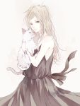  1girl black_dress blonde_hair blue_eyes cat dress highres kana_(kwbr) long_hair original siamese_cat white_fur 