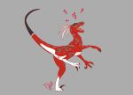  &lt;3 2020 animal_genitalia claws cloaca dinosaur dromaeosaurid feral foxymcloxy genitals grey_background hi_res male nude on_one_leg open_mouth presenting presenting_cloaca primal_rage rear_view red_body red_scales reptile scales scalie simple_background solo standing talon_(primal_rage) theropod velociraptor 