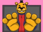  2020 3_toes 4:3 animatronic anthro bdsm big_feet black_sclera bondage bound clothing feet five_nights_at_freddy&#039;s foot_fetish foot_focus golden_freddy_(fnaf) half-closed_eyes hat headgear headwear hi_res locked locked_up looking_at_viewer machine male mammal narrowed_eyes pink_background robot round_ears simple_background smashcuenta123 smile solo teeth toes top_hat ursid video_games white_eyes yellow_body 