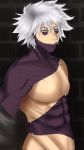  1boy abs absurdres boku_no_hero_academia dabi_(boku_no_hero_academia) hetero highres male_focus manboobs manly muscle no_shirt pectorals scar self_upload shirtless short_hair smile sshu topless undressing white_hair 