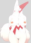  absurd_res anthro blush breasts censored female genitals hi_res nintendo nipples pok&eacute;mon pok&eacute;mon_(species) pussy simple_background slightly_chubby solo umisag85rabb99 video_games zangoose 