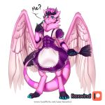  anthro clothing dragon duster girly horn hybrid maid_uniform male pink_body rexwind solo text uniform url wings 