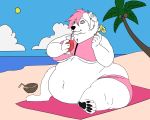  5:4 anthro belly big_belly biglovealicia biped clothed clothing danny_(lepidusdelsol)_(character) fur hair hi_res male mammal overweight overweight_anthro overweight_male pink_hair polar_bear solo thick_thighs ursid ursine white_body white_fur wide_hips 