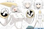  bags_under_eyes black_eyes blush bodysuit breasts closed_mouth formal gen_4_pokemon gngmrkas large_breasts legendary_pokemon long_hair long_sleeves mask navel open_mouth personification pokemon regigigas sparkle_background suit white_background white_eyes white_hair white_suit 