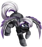  2020 absurd_res alpha_channel blades blue_eyes clothing enclave equid equine fallout_equestria fan_character grey_body hasbro hi_res hooves male mammal mane mask multicolored_mane my_little_pony pegasus pridark raised_hoof simple_background solo transparent_background wings 