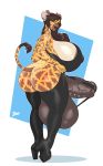  2019 absurd_res animal_genitalia anthro balls big_balls big_breasts big_butt big_penis biped blue_eyes boosterpang breasts butt clothing digital_media_(artwork) ear_piercing ear_ring erection fur genital_piercing genitals giraffe giraffid gynomorph hair hi_res horn huge_balls huge_breasts huge_penis hyper hyper_balls hyper_breasts hyper_genitalia hyper_penis intersex long_hair looking_at_viewer mammal nipple_outline penis penis_piercing piercing smile solo tail_tuft thick_thighs tuft vein veiny_penis 