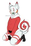  anthro christmas clothing costume curled_tail felid feline girly hi_res holidays infernaltee_(artist) lynx male mammal santa_costume sitting solo tee_(infernaltee) thick_thighs 