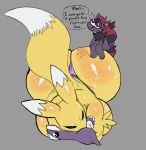  anthro big_breasts big_butt breasts butt canid canine clothing digimon digimon_(species) dipstick_tail duo female fur hi_res huge_butt lover_(coldfrontvelvet) mammal multicolored_tail nintendo pok&eacute;mon pok&eacute;mon_(species) redmoon83 renamon thong underwear video_games white_body white_fur yellow_body yellow_fur zoroark 