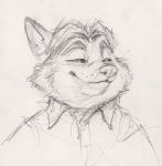  anthro canid canine clothed clothing disney fox fur gideon_grey hi_res kenket mammal monochrome red_fox shirt simple_background sketch solo topwear white_background zootopia 