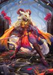  2020 absurd_res anthro black_eyes boots clothing detailed_background digital_media_(artwork) digital_painting_(artwork) female footwear full-length_portrait fur hi_res mammal melee_weapon multicolored_clothing plive portrait shield solo sword weapon white_body white_fur yellow_sclera 