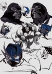  1boy absurdres beast_wars english_commentary gorilla grey_background highres hinomars19 looking_to_the_side looking_up maximal mecha multiple_views no_humans open_mouth optimus_primal red_eyes sketch transformers 